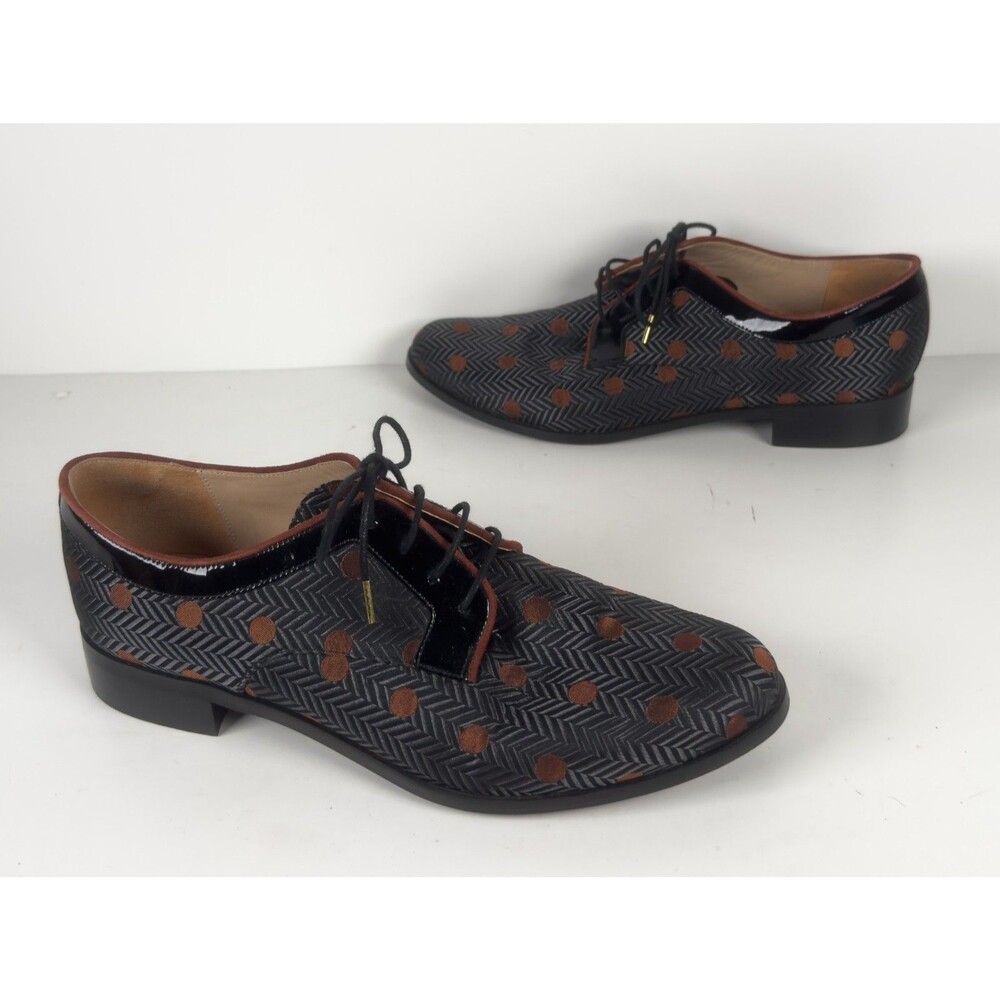 Bocage Black & Grey Poka Dot Herringbone Lace Up Leather Shoes EU 40 US 9.5